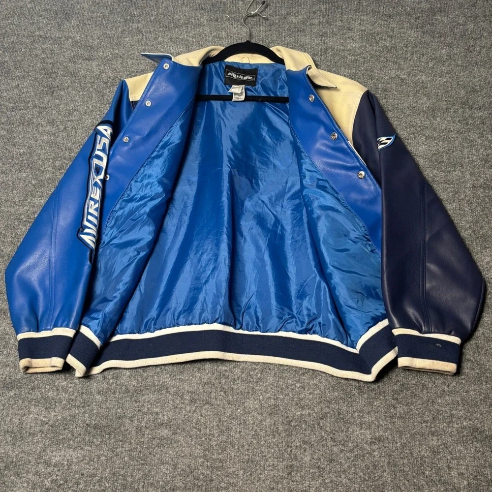 Avirex USA 750 Racing Jacket Youth L 16-18 Blue Varsity Moto Y2K‎